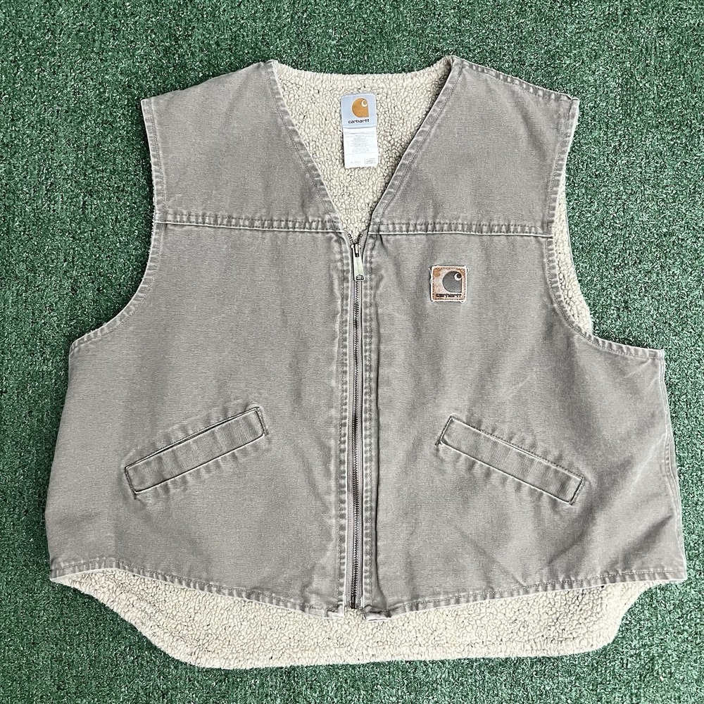 Vintage Carhartt Vest Men's 2XL V13 DES Sherpa Lined Grey Canvas Made In USA XXL